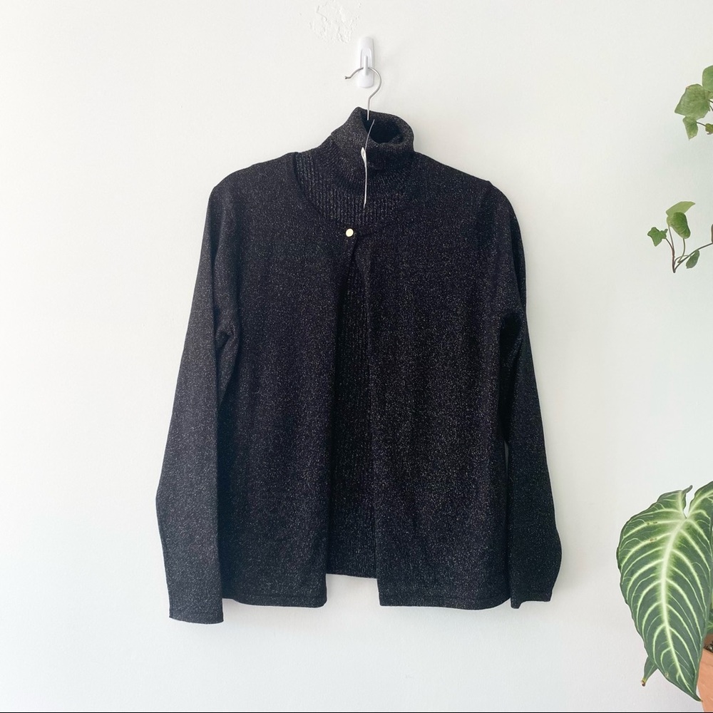 Brooks Brothers Extra Fine Merino Black Glitter Turtleneck Blouse & Cardigan
